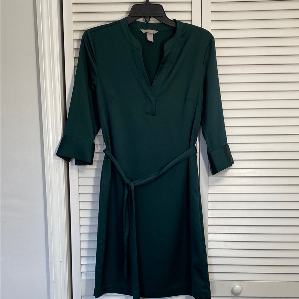 H&M Green Wrap Dress with Cuffed 3/4 Sleeves
